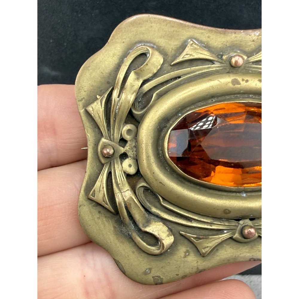 Vintage Sash Pin Dress Clip Orange Bow Brass Tone Large - Picture 3 of 9